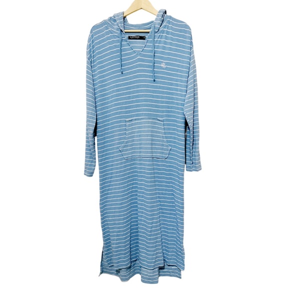 Lauren Ralph Lauren Blue Striped Jersey Hooded Ballet Lounger Dress - Large - Picture 1 of 5